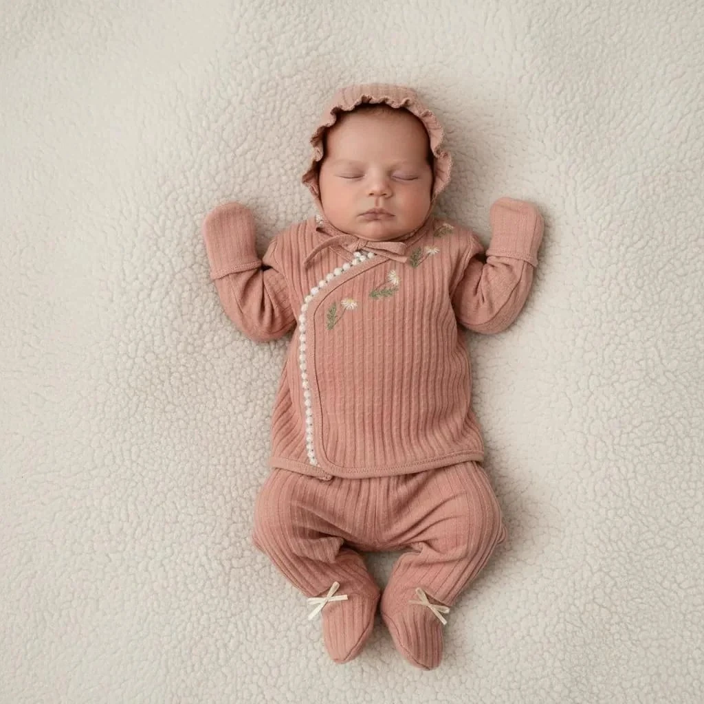 Papatya Desenli Yenidoğan Kız Bebek Hastane Çıkışı 5li set I 0-3 ay