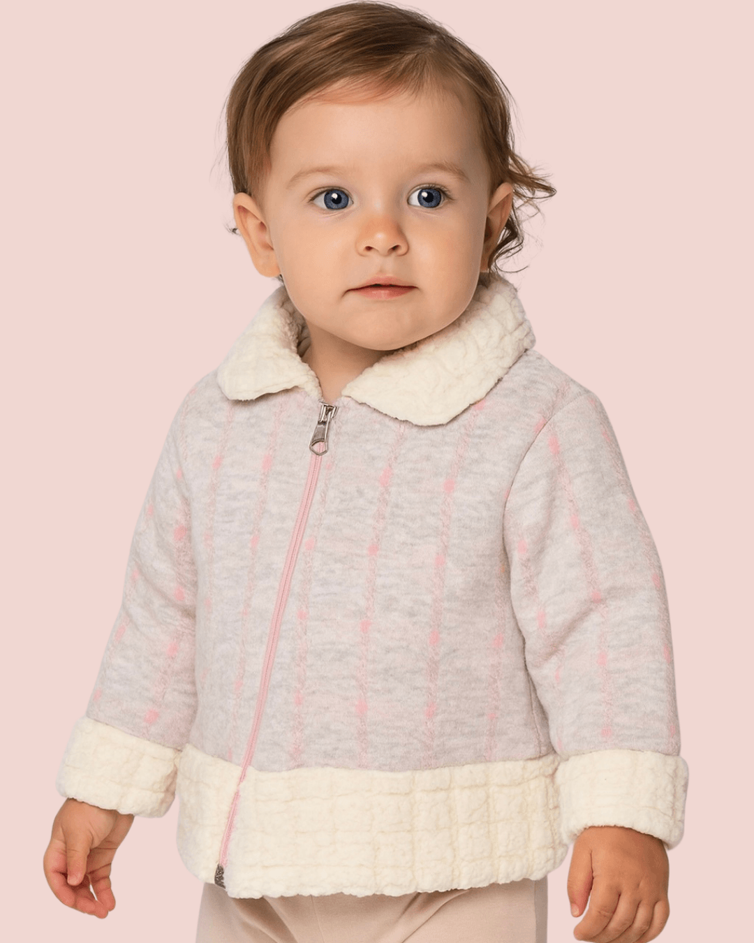 EKOSE DESENLİ WELSOFT KIZ BEBEK YUMOŞ CEKET (9-24 AY)