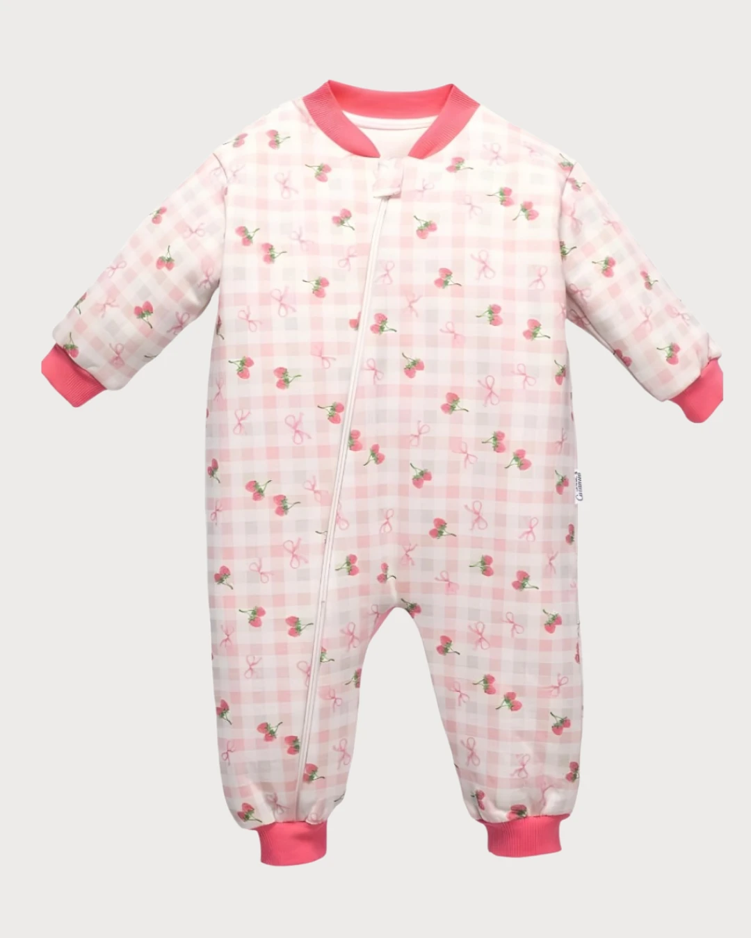 Kışlık Kalın Kumaş Kız Bebek Uyku Tulumu – Çilek Baskılı Fermuarlı Model | 1-3 Yaş
