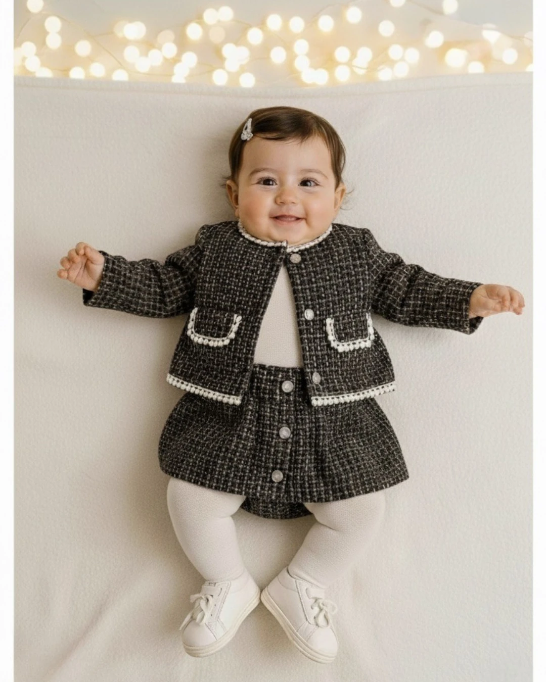 Kare Desenli Ceket Etek Takımı | Kız Bebek Şık Kombin | 6-12-18 Ay 
