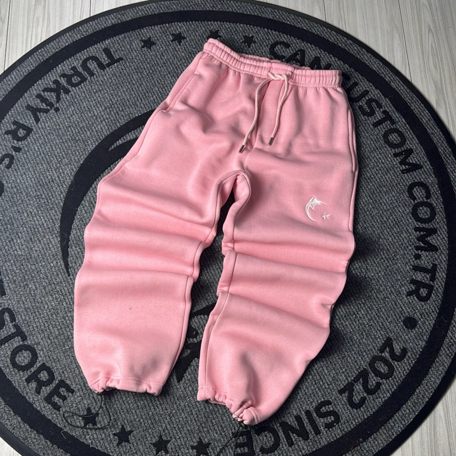 Custom Kışlık Premium Lastikli Ayarlanabilir Paça Oversize Eşofman Altı - Pembe