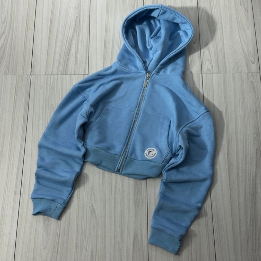 Premium Oversize Crop Ceket - Bebe Mavisi görsel 2