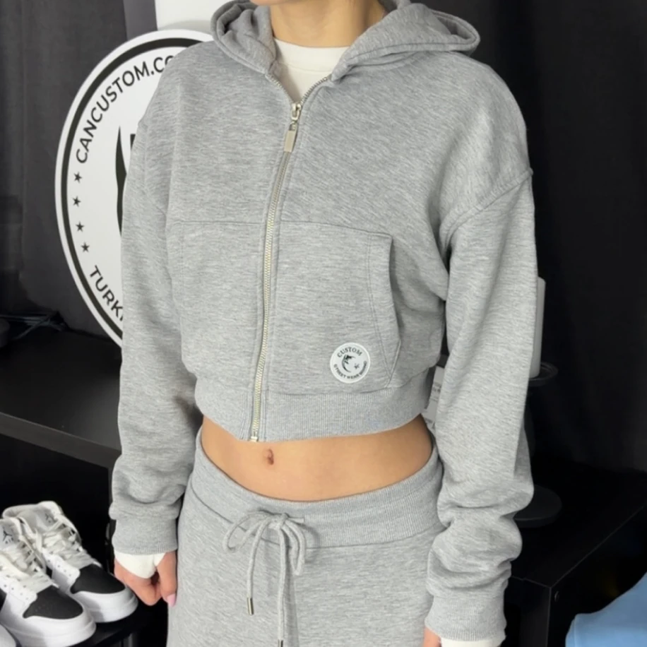 Premium Oversize Crop Ceket - Gri