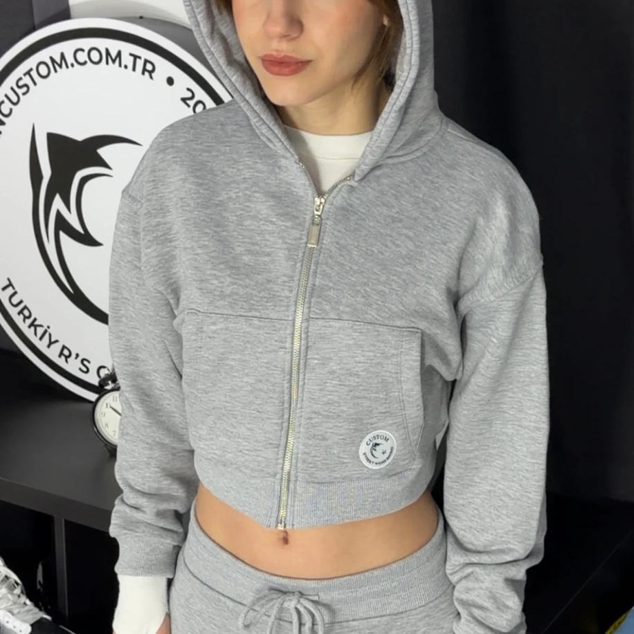 Premium Oversize Crop Ceket - Gri görsel 2
