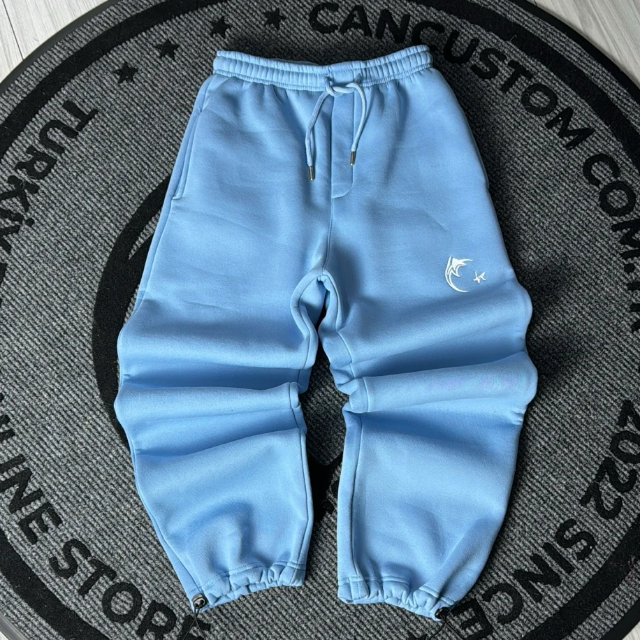 Custom Kışlık Premium Lastikli Paça Oversize Eşofman Altı - Bebe Mavisi
