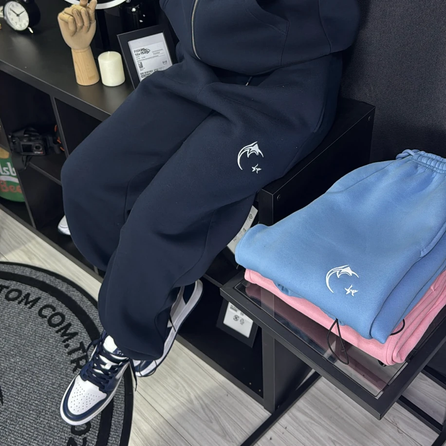 CUSTOM1 Kışlık Premium Lastikli Paça Oversize Eşofman Altı - Lacivert görsel 2
