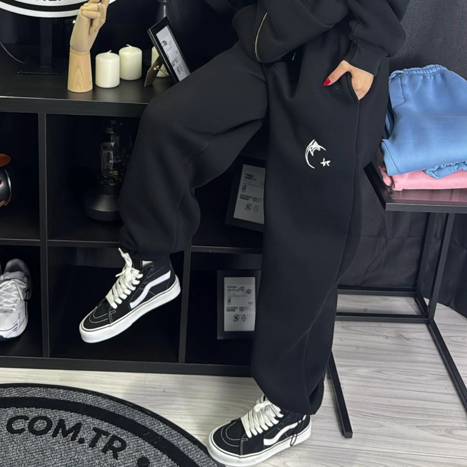 Custom Kışlık Premium Lastikli Paça Oversize Eşofman Altı - Siyah görsel 3