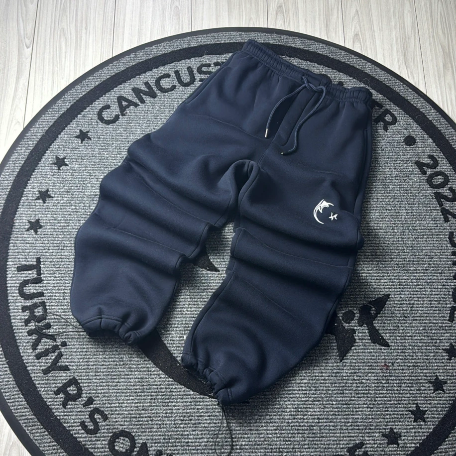 CUSTOM1 Kışlık Premium Lastikli Paça Oversize Eşofman Altı - Lacivert