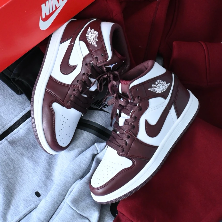 Nike Air Jordan 1 Mid - Bordo Beyaz görsel 4