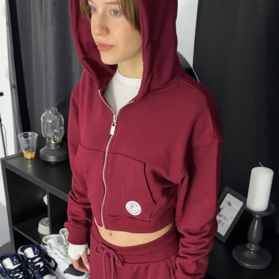 Premium Oversize Crop Ceket - Bordo görsel 5