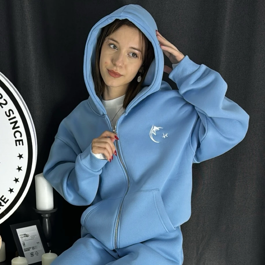 Custom Kışlık Premium Oversize Eşofman Üstü - Bebe Mavisi görsel 2