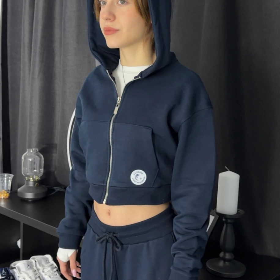 Premium Oversize Crop Ceket - Lacivert