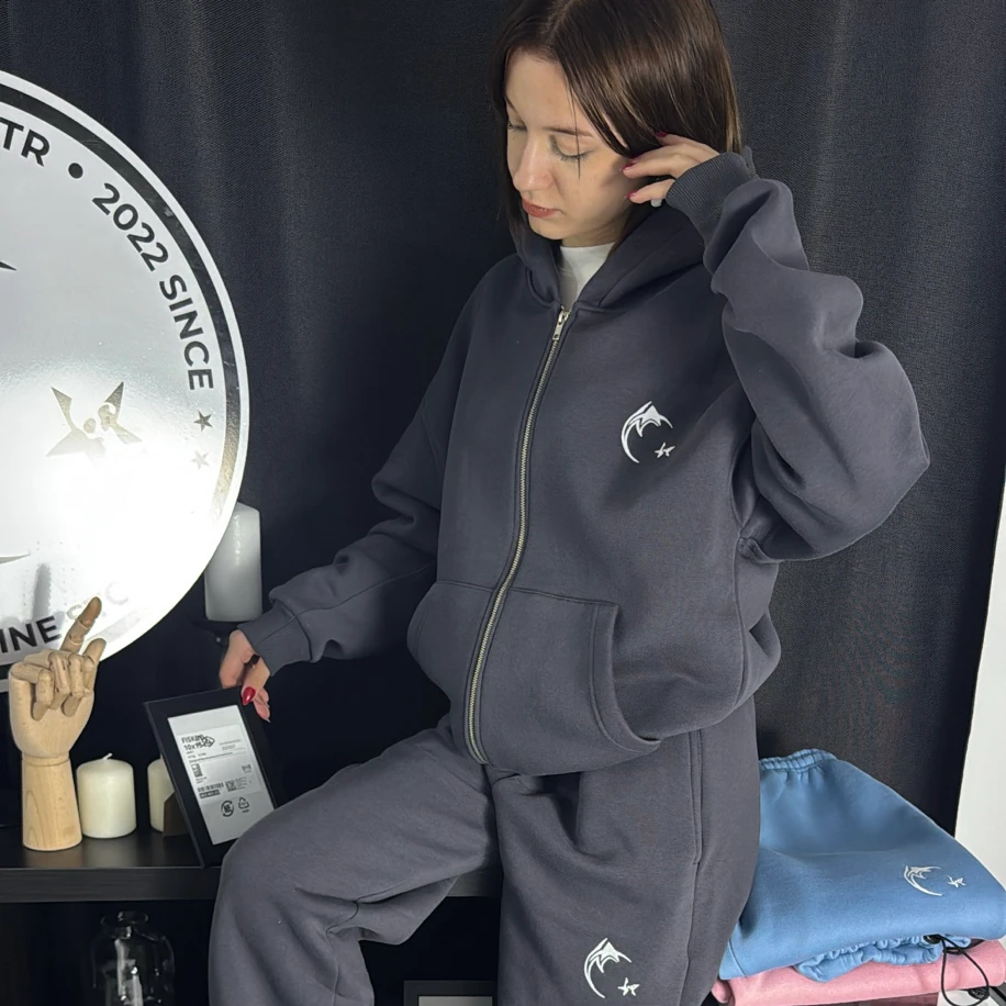 Custom Kışlık Premium Oversize Eşofman Üstü - Antrasit Gri görsel 3