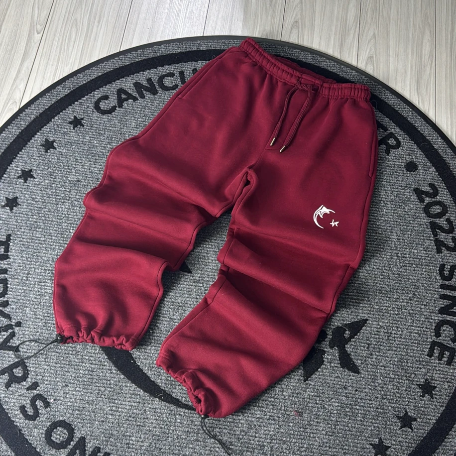 Custom Kışlık Premium Lastikli Paça Oversize Eşofman Altı - Bordo
