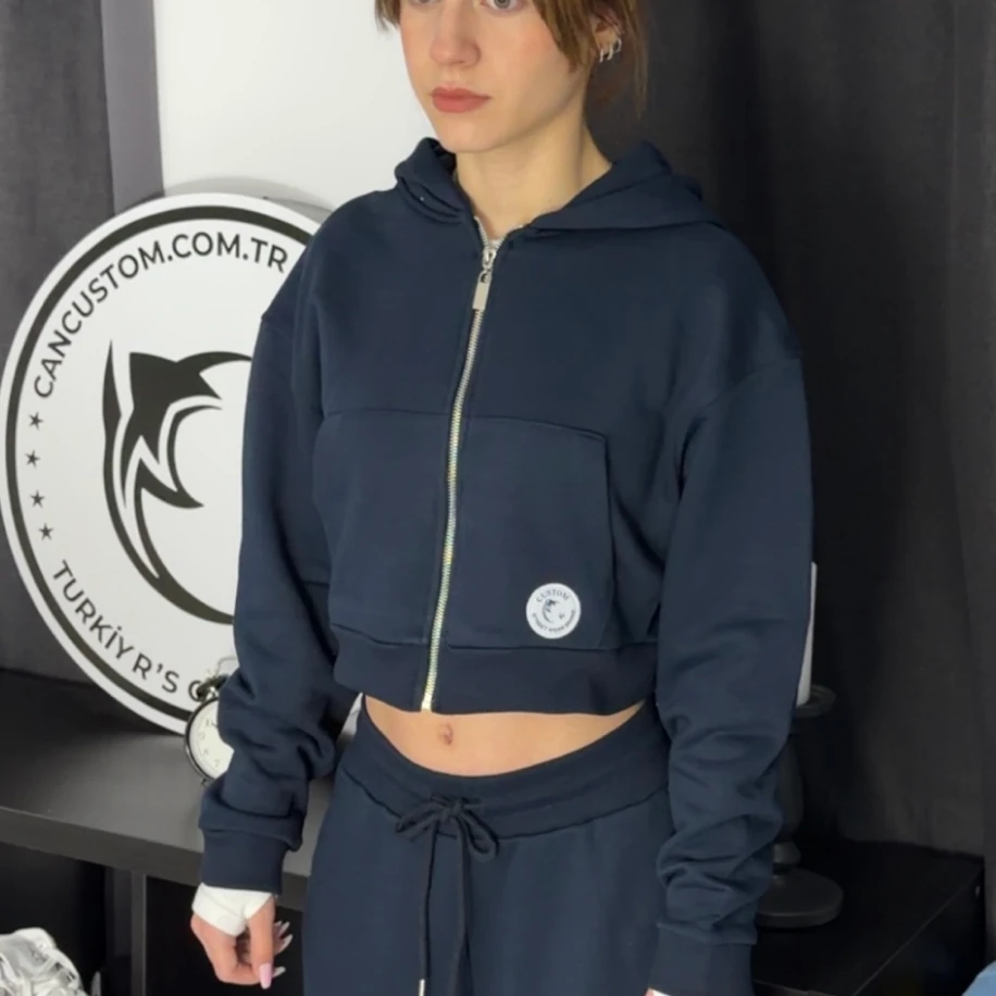 Premium Oversize Crop Ceket - Lacivert görsel 3