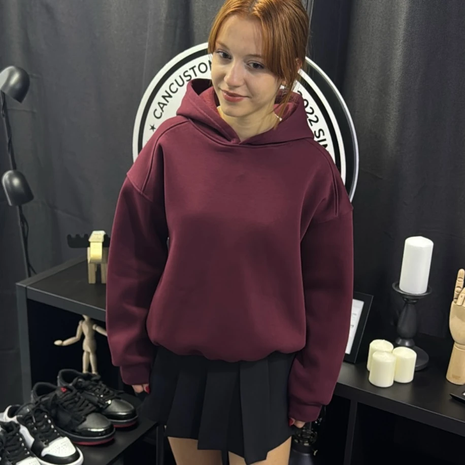 Custom Crop Sweatshirt - Bordo görsel 3
