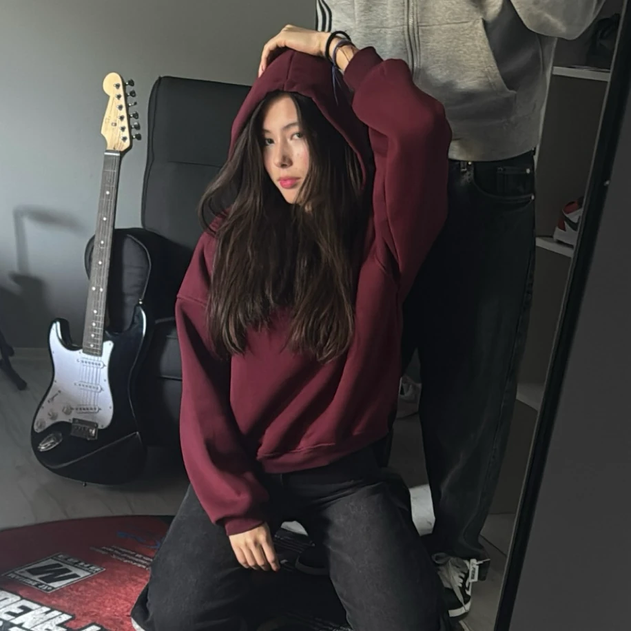 Custom Crop Sweatshirt - Bordo görsel 2