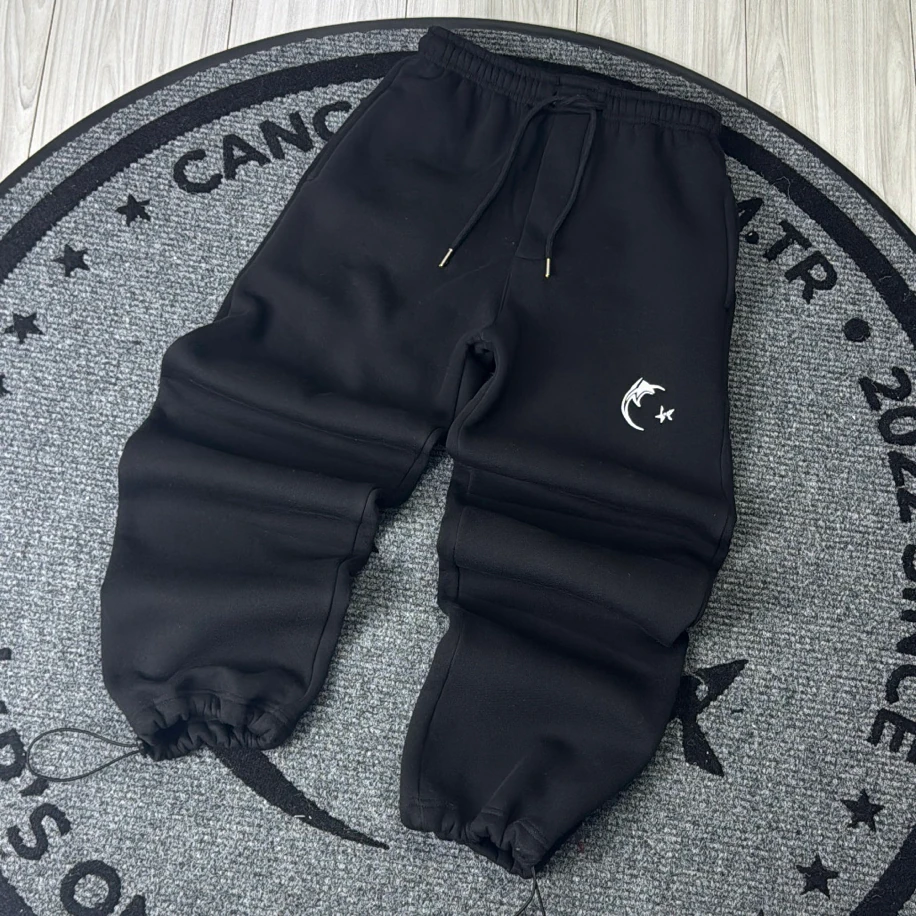 Custom Kışlık Premium Lastikli Paça Oversize Eşofman Altı - Siyah