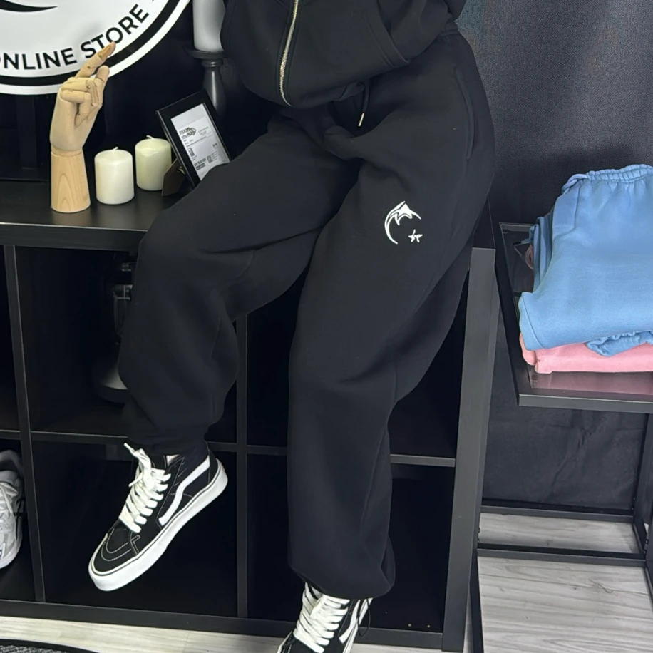 Custom Kışlık Premium Lastikli Paça Oversize Eşofman Altı - Siyah görsel 2