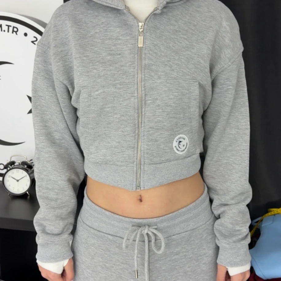 Premium Oversize Crop Ceket - Gri görsel 4