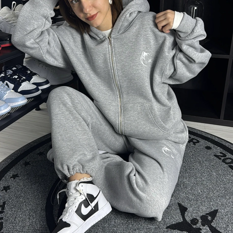 Custom Kışlık Premium Lastikli Paça Oversize Eşofman Altı - Gri görsel 2