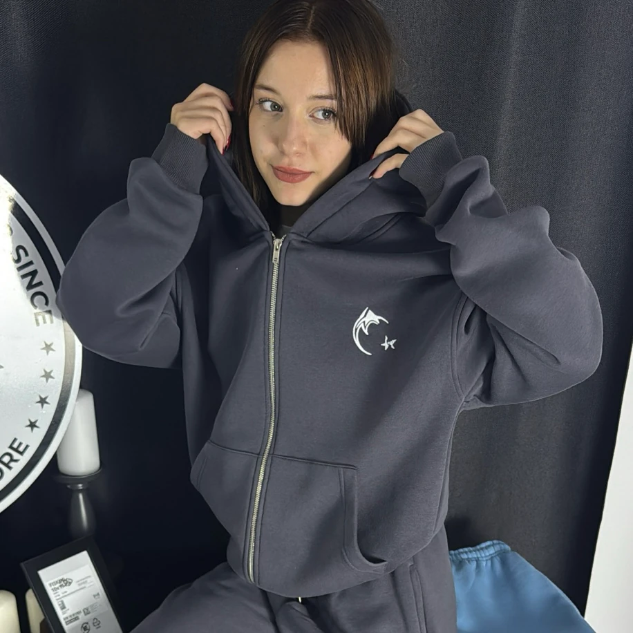 Custom Kışlık Premium Oversize Eşofman Üstü - Antrasit Gri