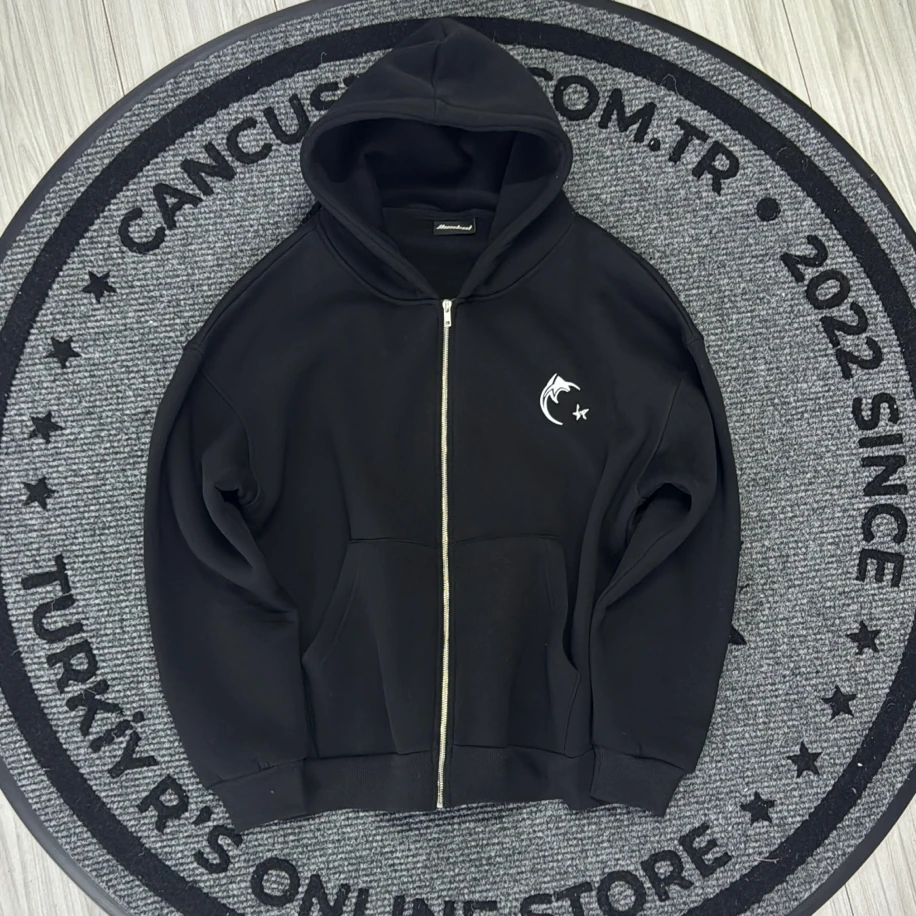 Custom Kışlık Premium Oversize Eşofman Üstü - Siyah