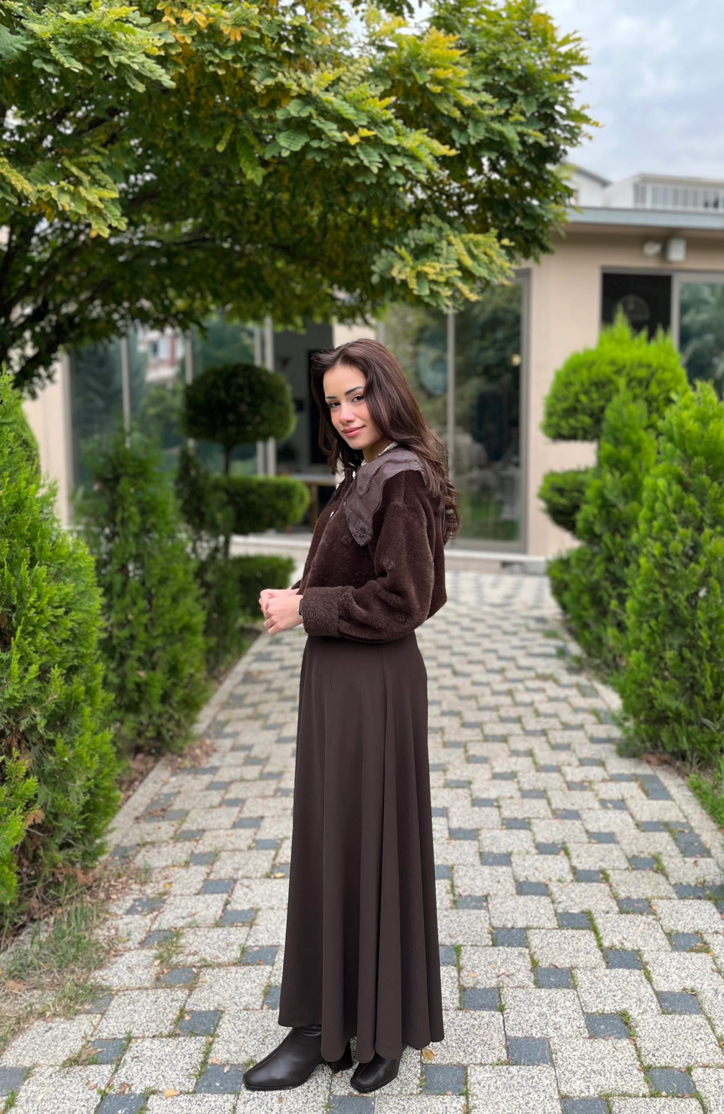 Kadın Kloş Etek 18264-Kahverengi