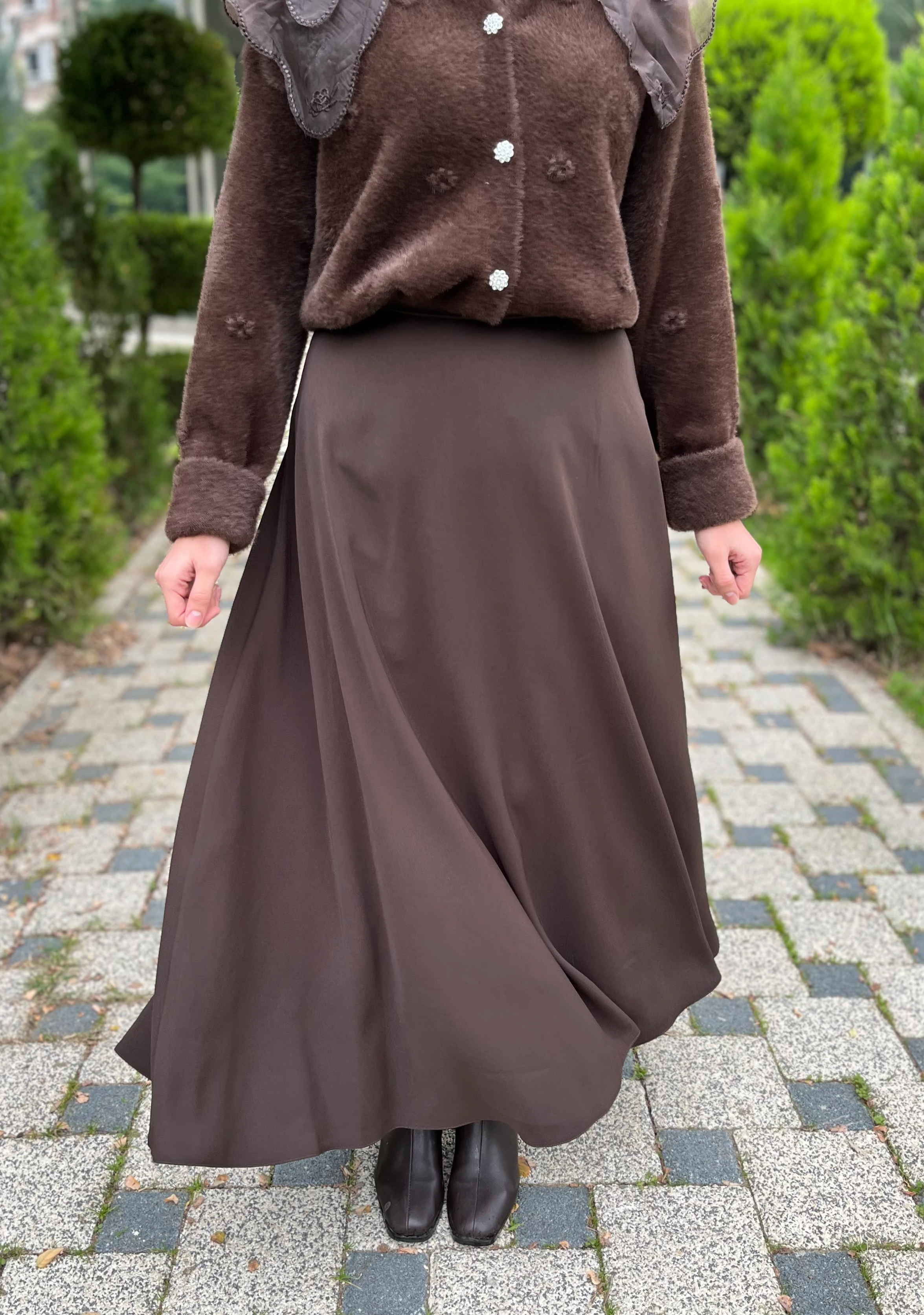 Kadın Kloş Etek 18264-Kahverengi