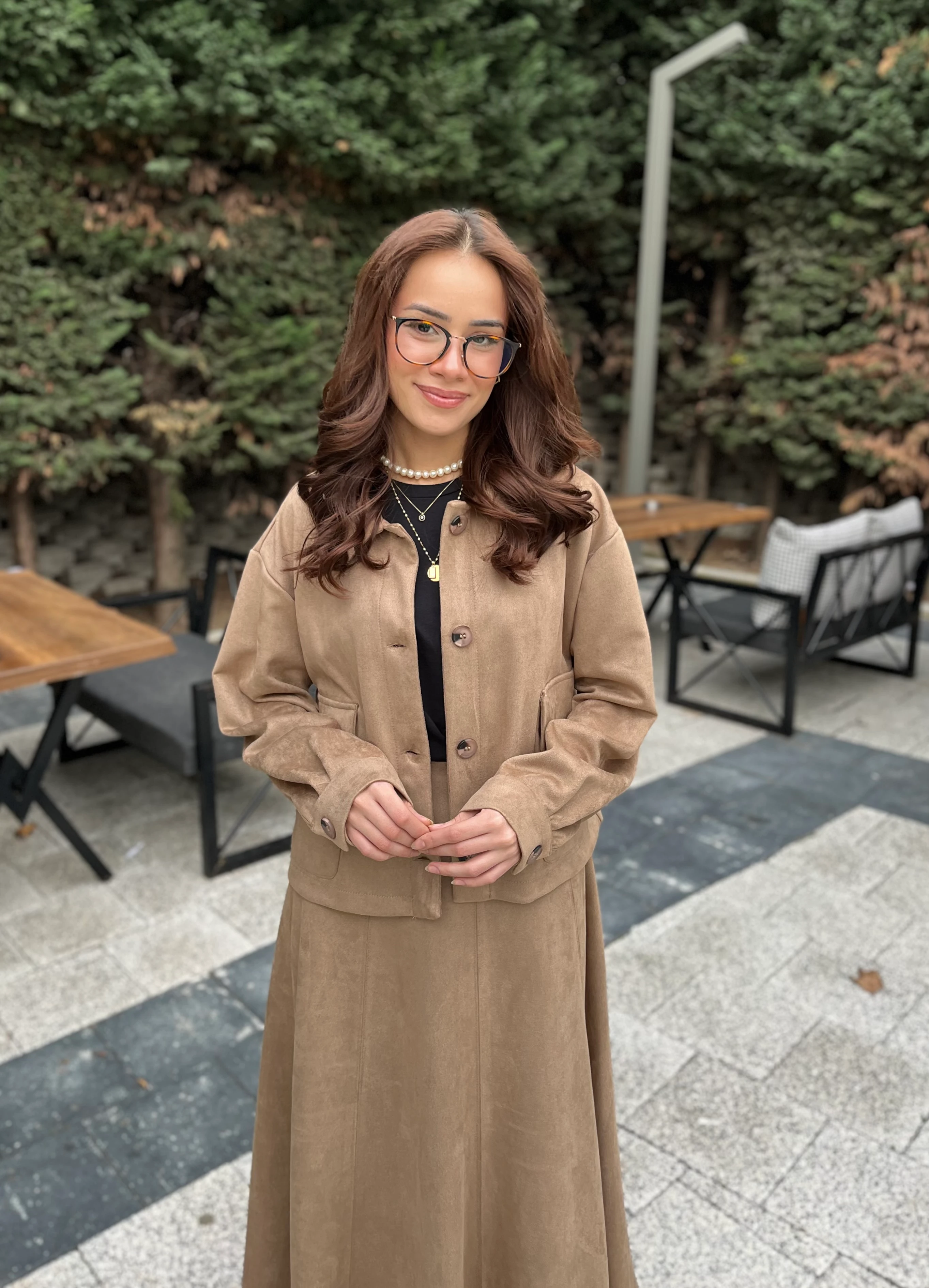 Kadın Süet Etekli Takım 14397 Camel