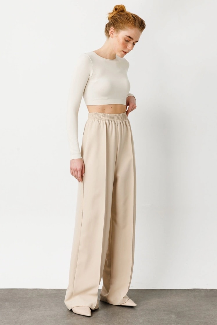 Nervürlü Taş Krep Pantolon HY24811