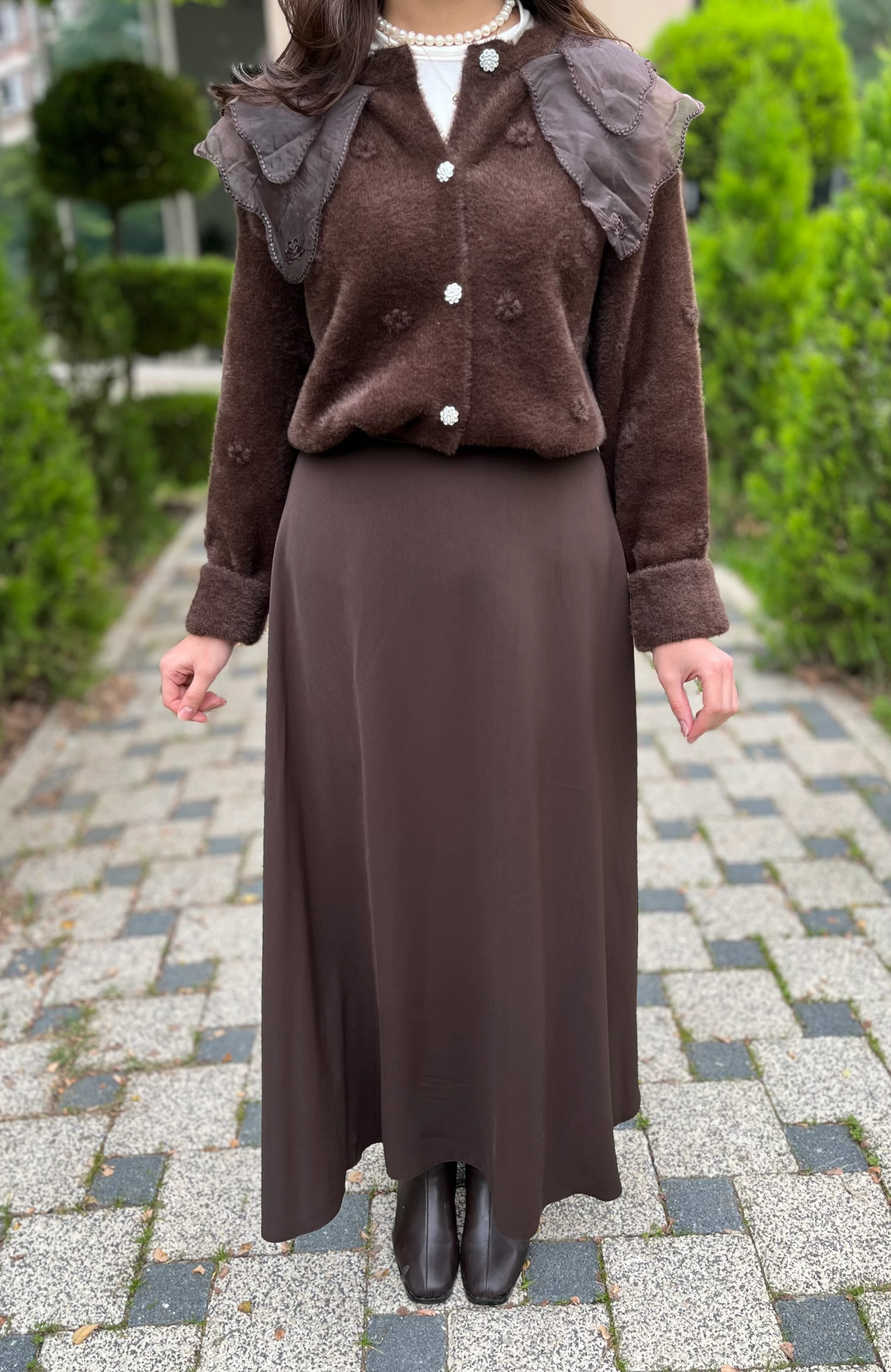 Kadın Kloş Etek 18264-Kahverengi