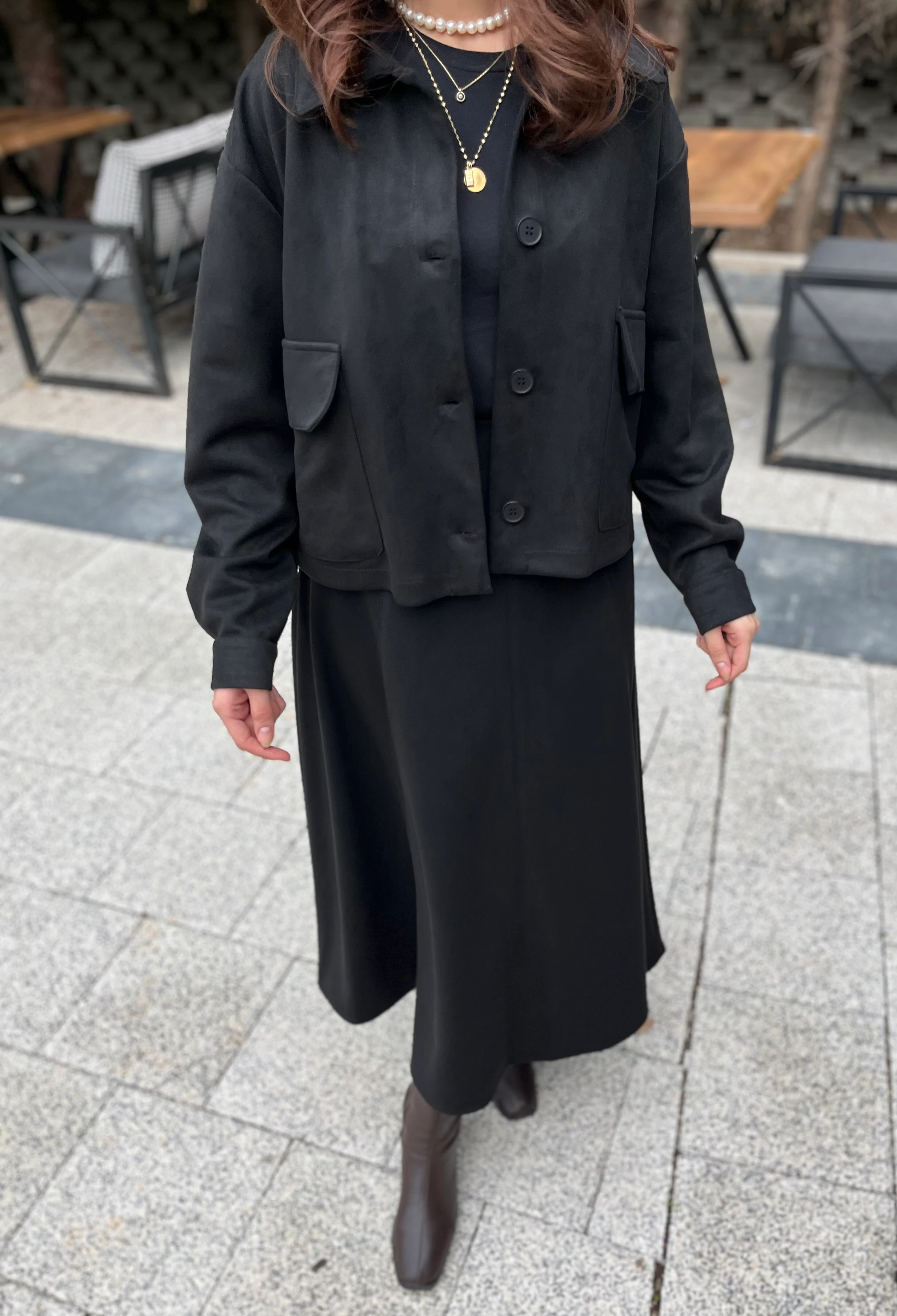 Kadın Süet Etekli Takım 14397 Siyah