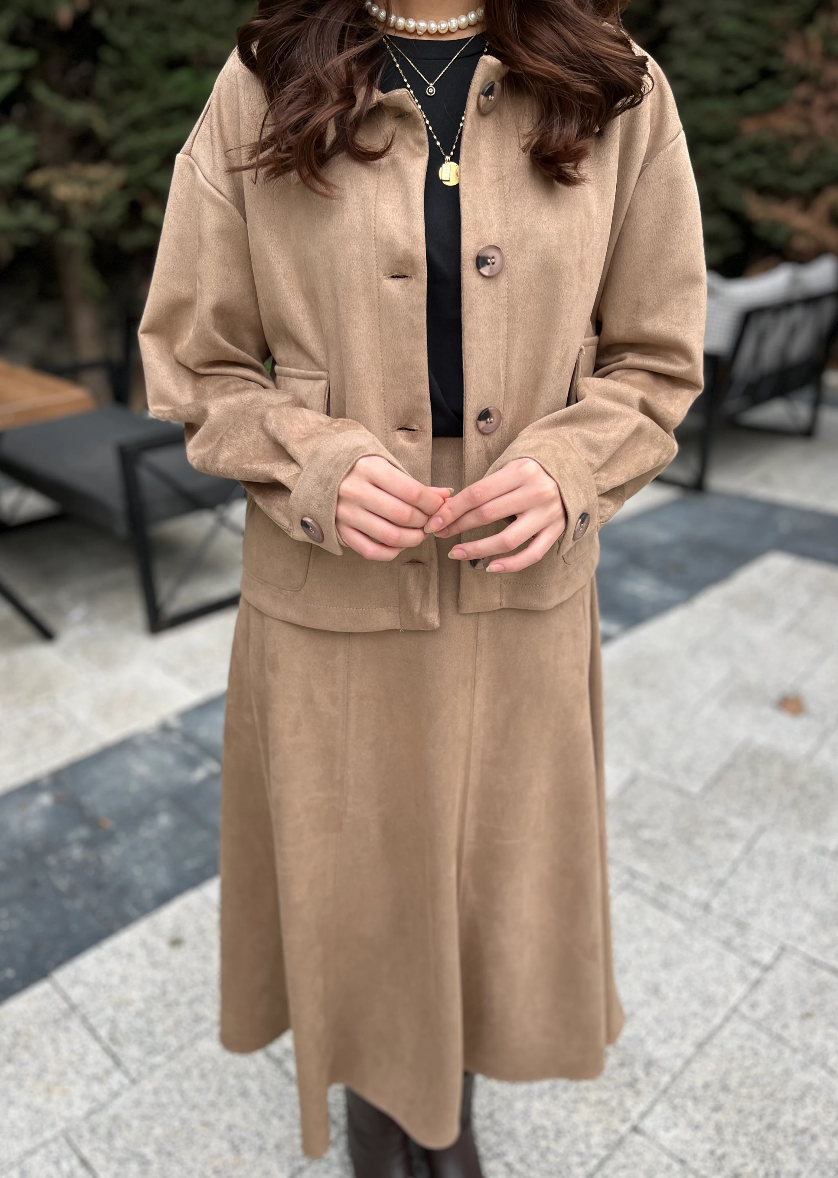 Kadın Süet Etekli Takım 14397 Camel