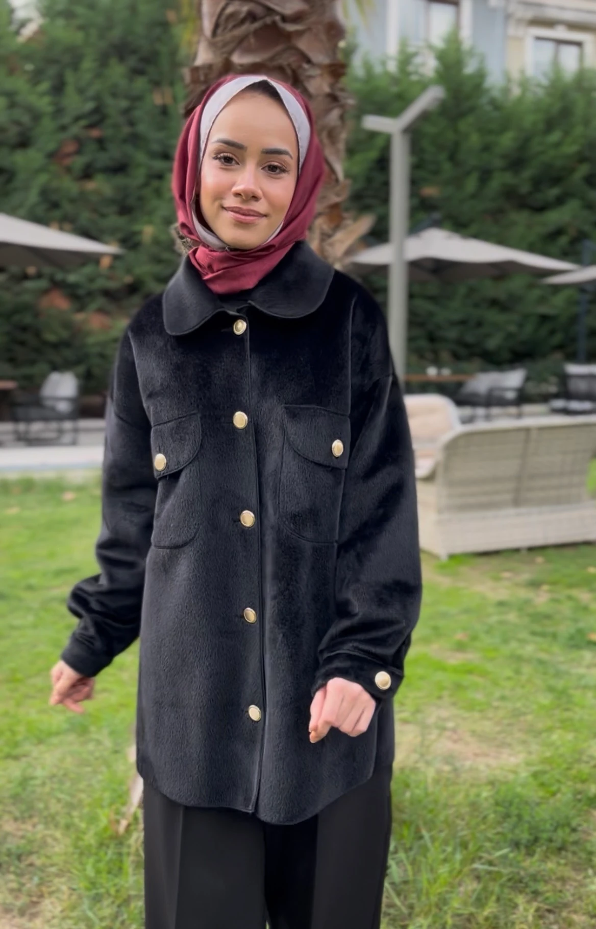 Kadın Tay Tüyü Gold Düğme Detaylı Ceket 32412 Siyah 