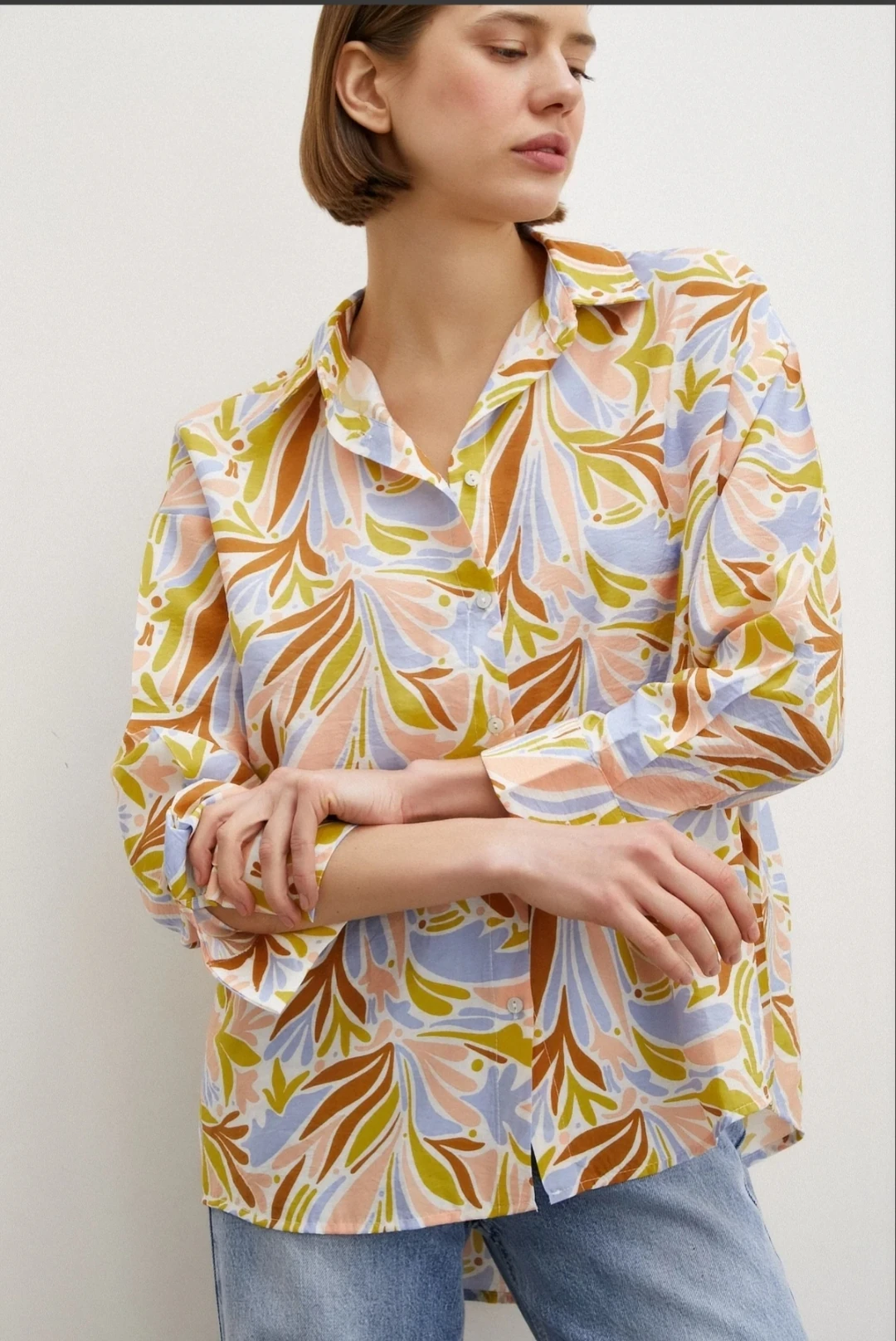 Kadın Baskılı Modal Gömlek