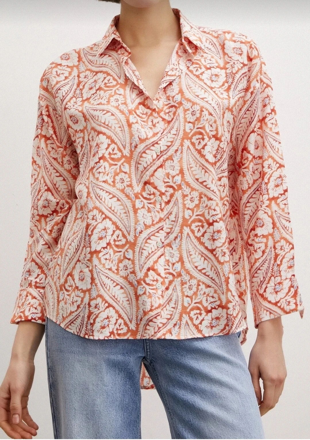 Kadın Şal Desen Modal Gömlek Turuncu 