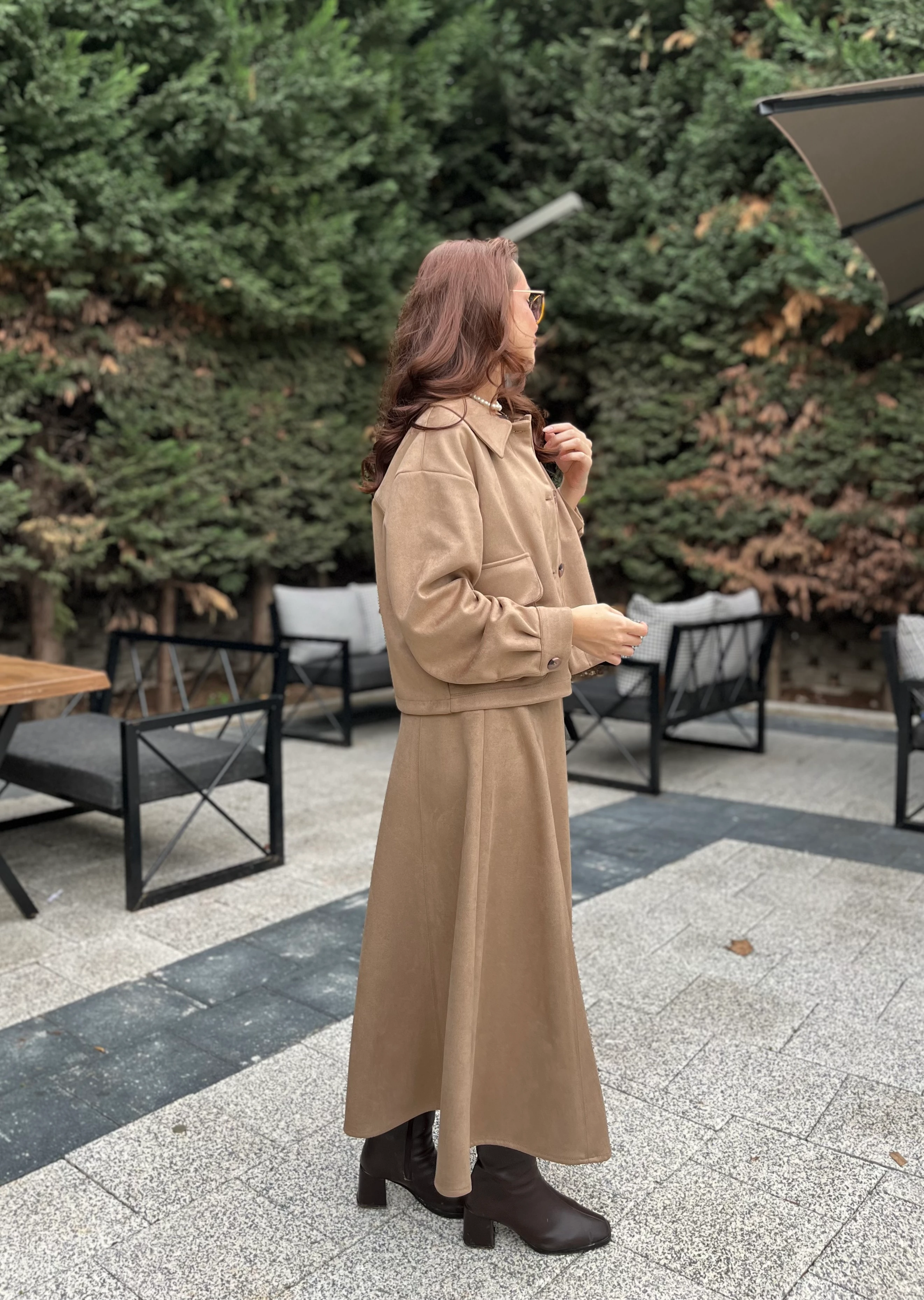 Kadın Süet Etekli Takım 14397 Camel