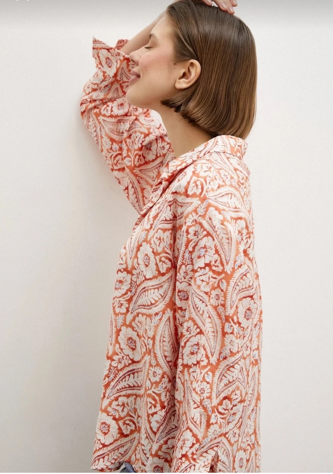 Kadın Şal Desen Modal Gömlek Turuncu 
