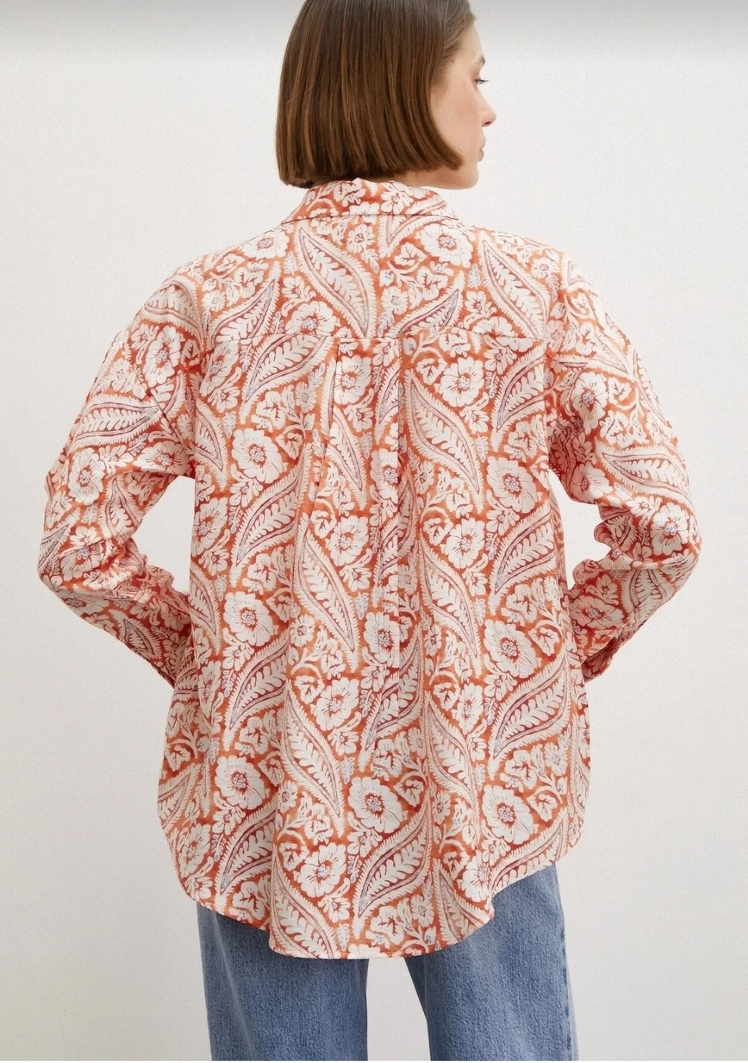 Kadın Şal Desen Modal Gömlek Turuncu 