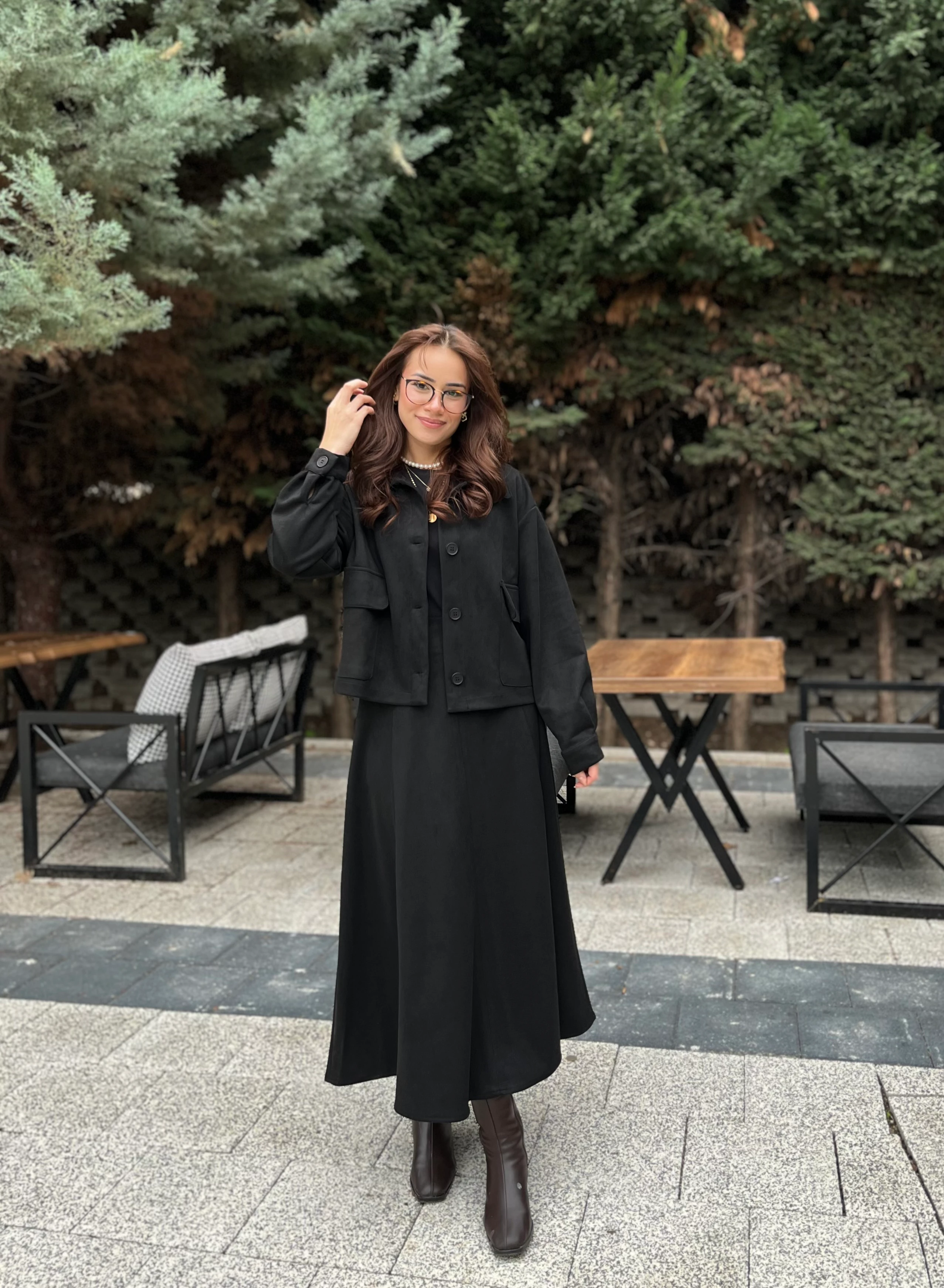 Kadın Süet Etekli Takım 14397 Siyah