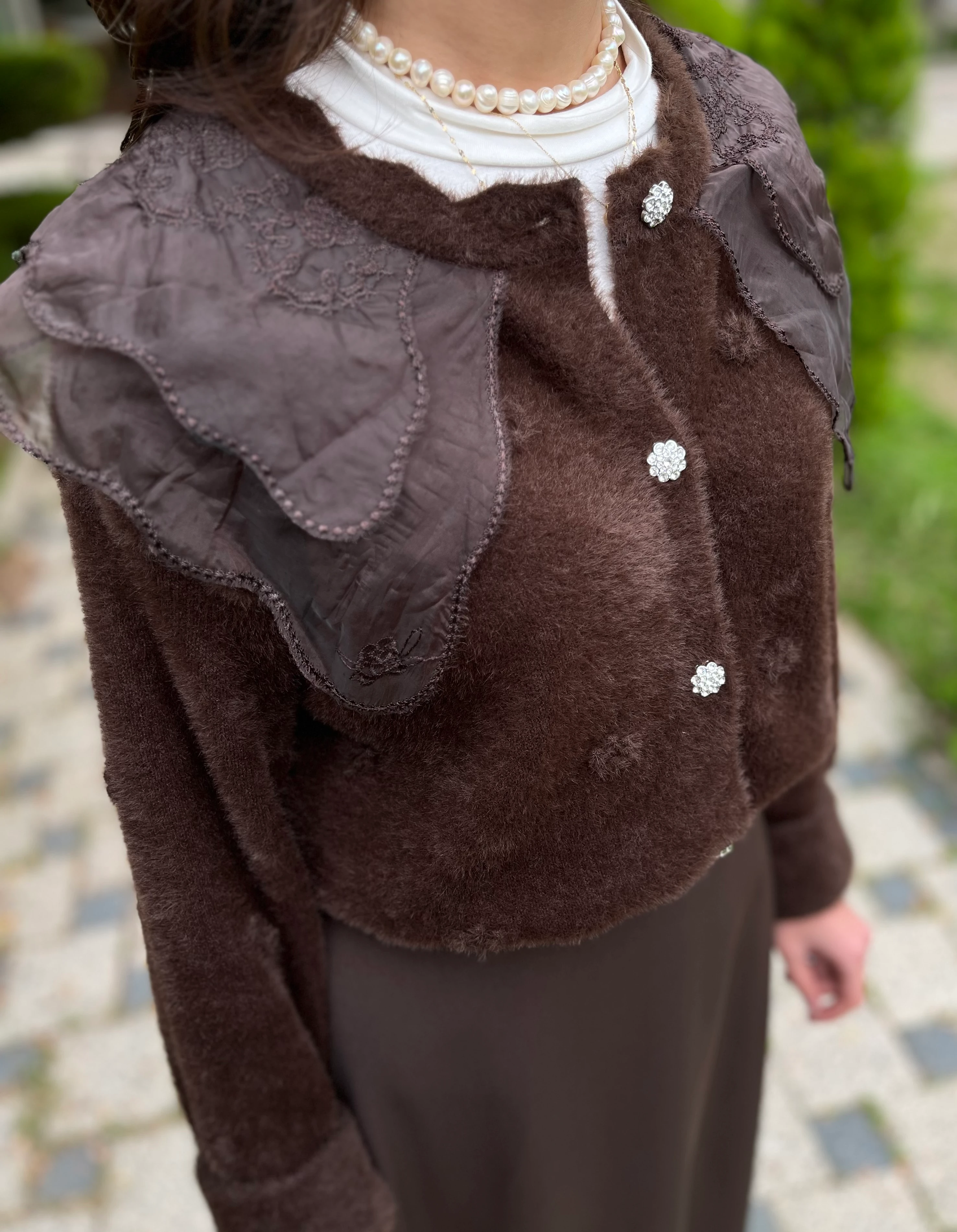 Vintage Yaka Angora Hırka 10002 STANDART BEDEN - Kahve