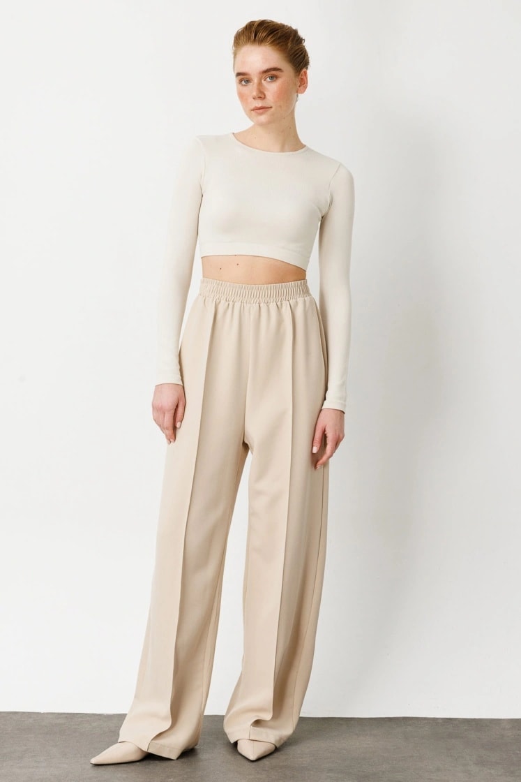 Nervürlü Taş Krep Pantolon HY24811