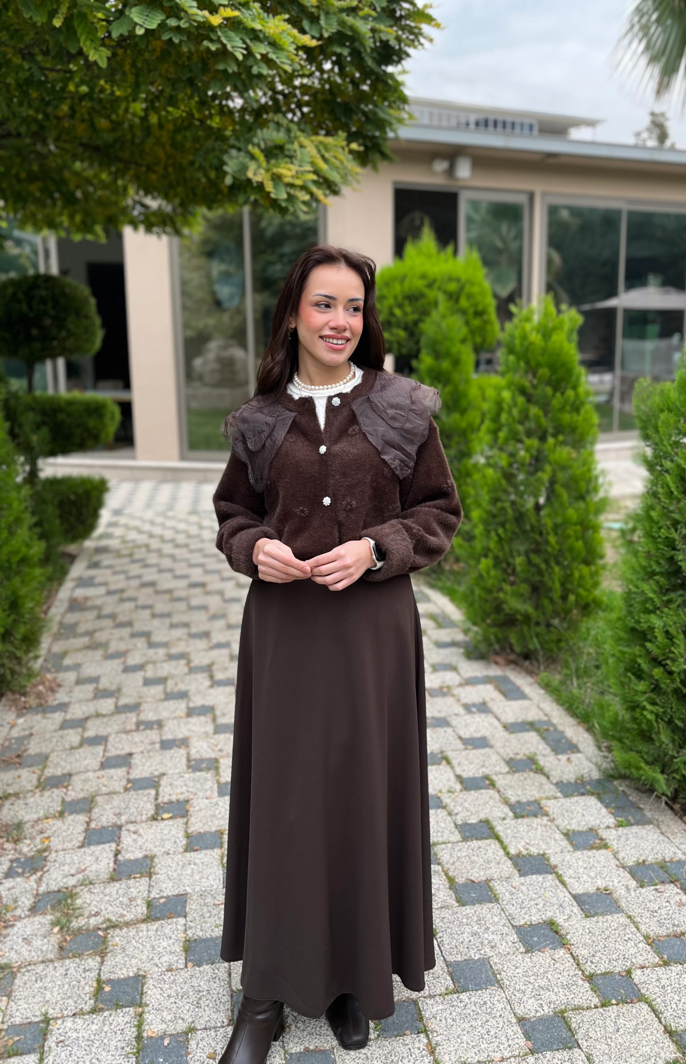 Kadın Kloş Etek 18264-Kahverengi