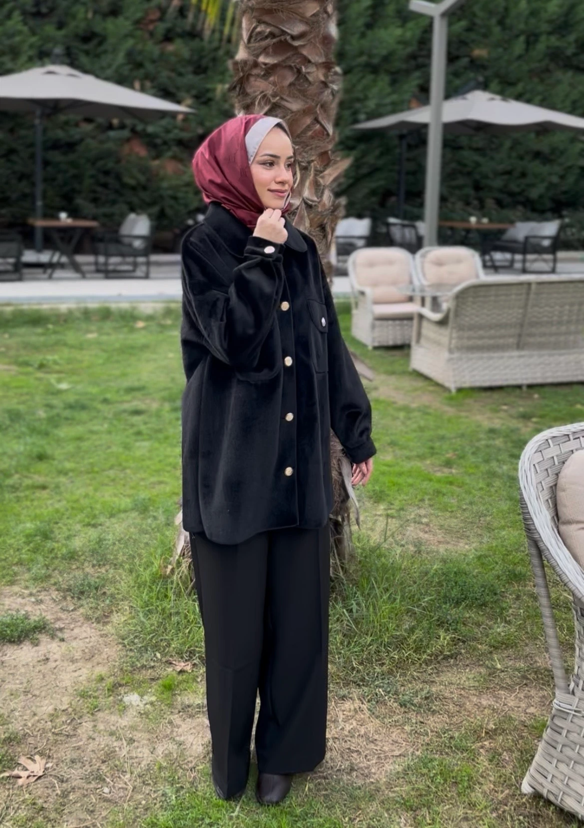 Kadın Tay Tüyü Gold Düğme Detaylı Ceket 32412 Siyah 