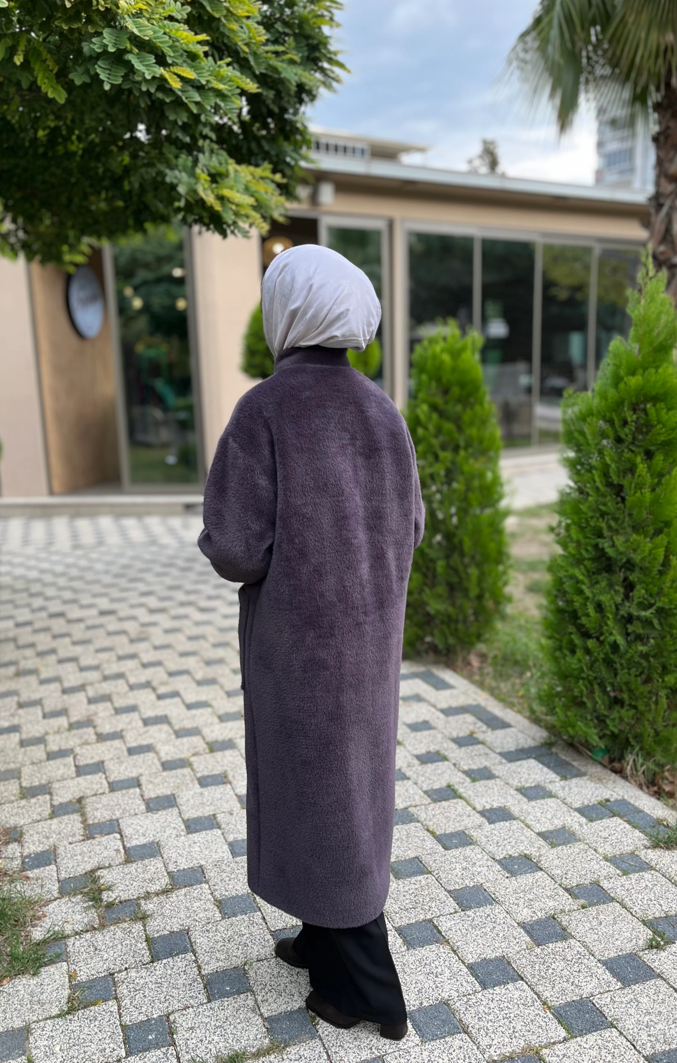 Kadın Düğme Detaylı Çıtçıtlı Angora Kaban 15231KBN Antrasit