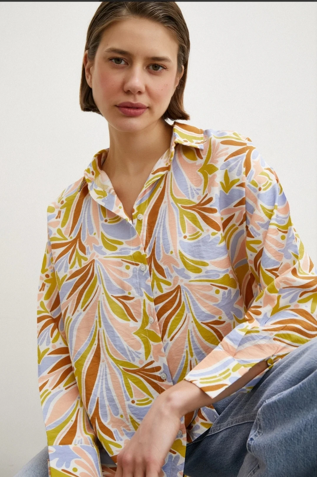Kadın Baskılı Modal Gömlek