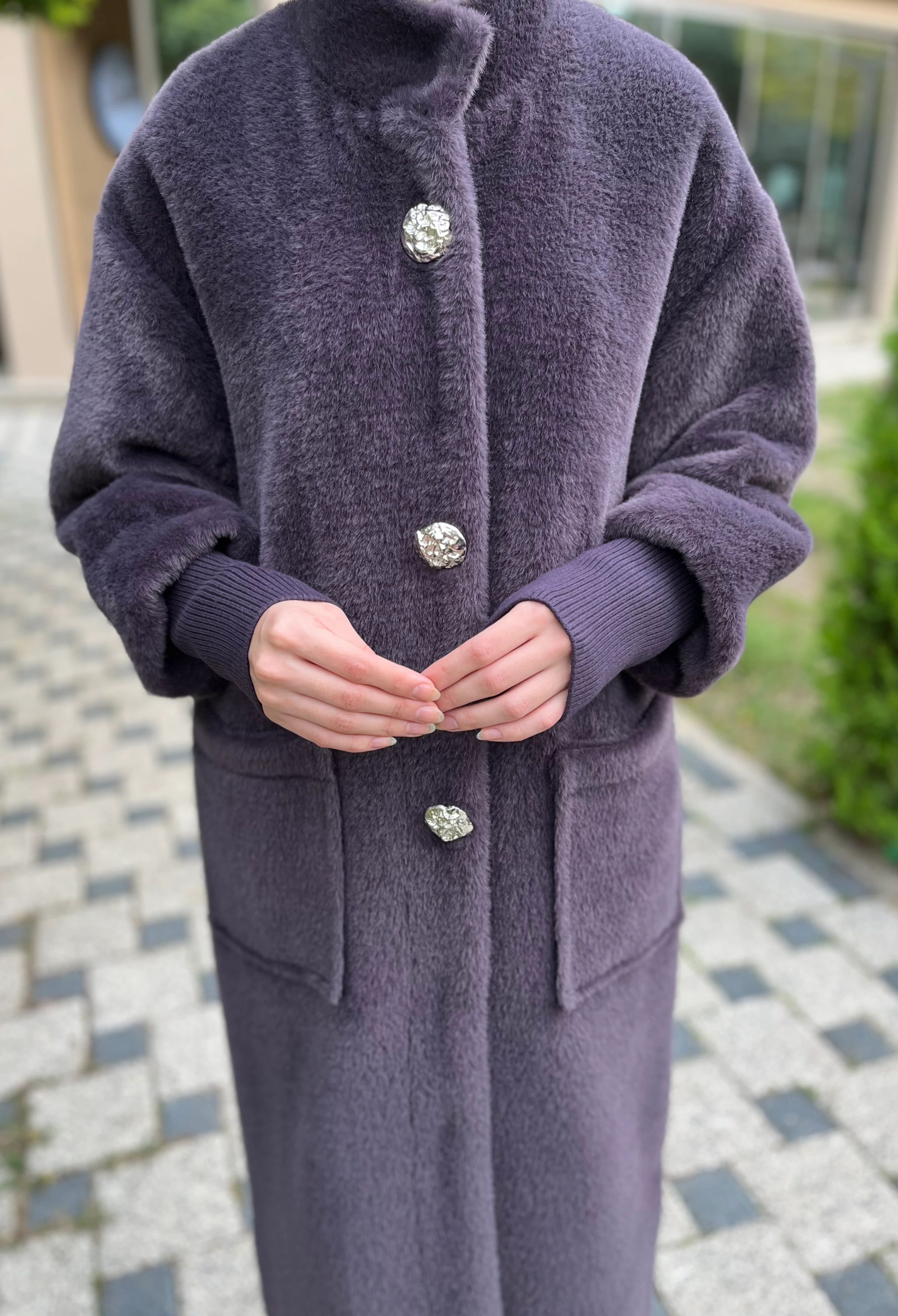 Kadın Düğme Detaylı Çıtçıtlı Angora Kaban 15231KBN Antrasit