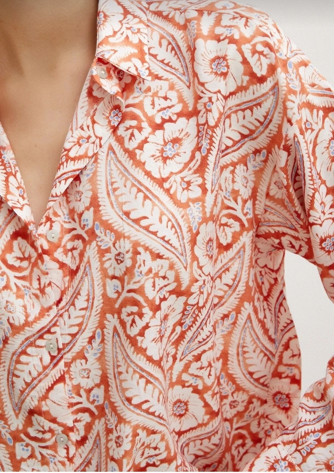 Kadın Şal Desen Modal Gömlek Turuncu 