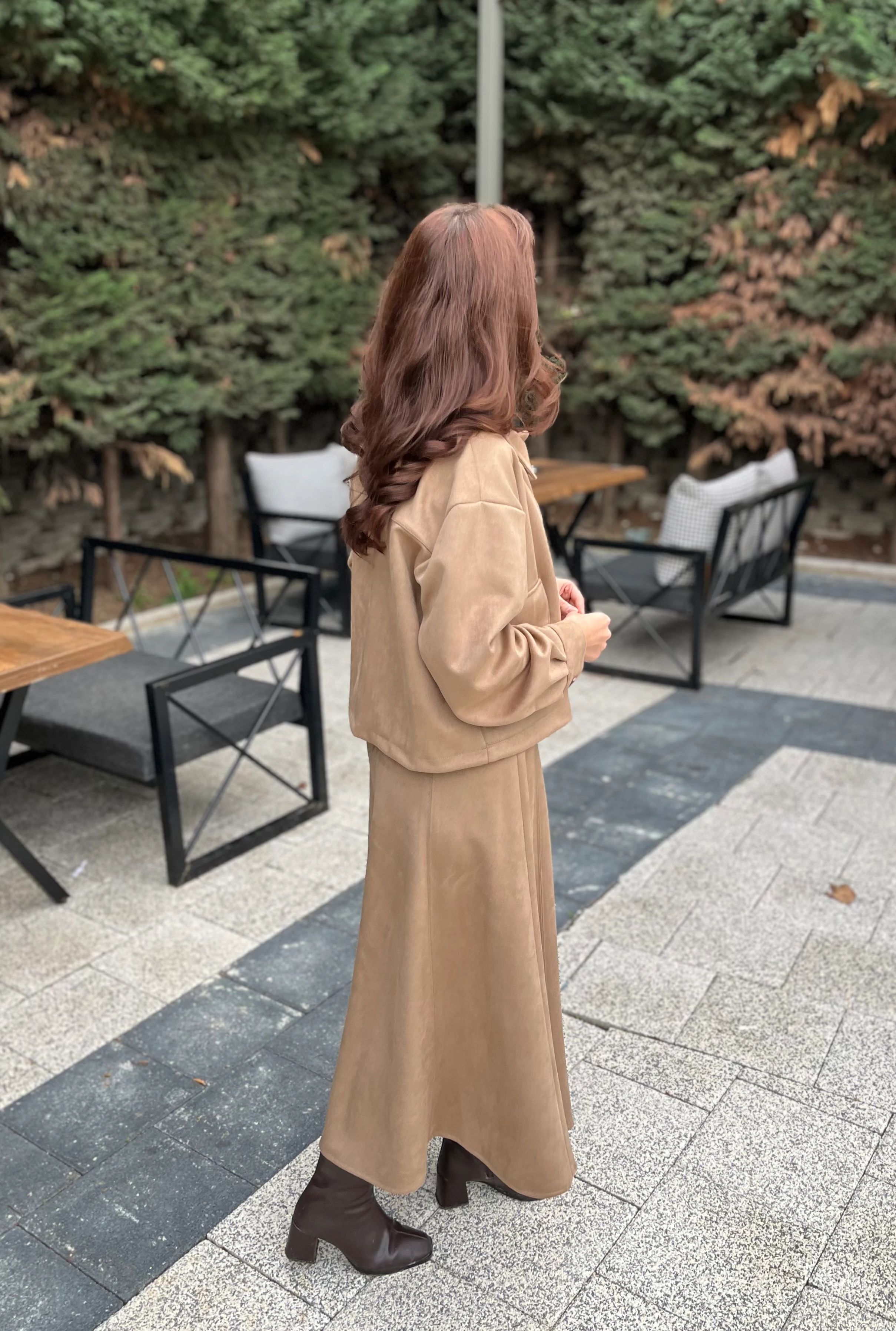 Kadın Süet Etekli Takım 14397 Camel